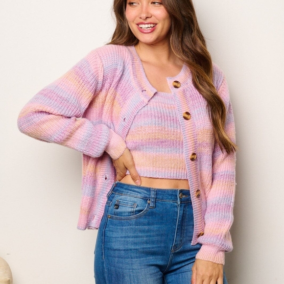 Sweaters - Pastel Striped Women's Sweater Set